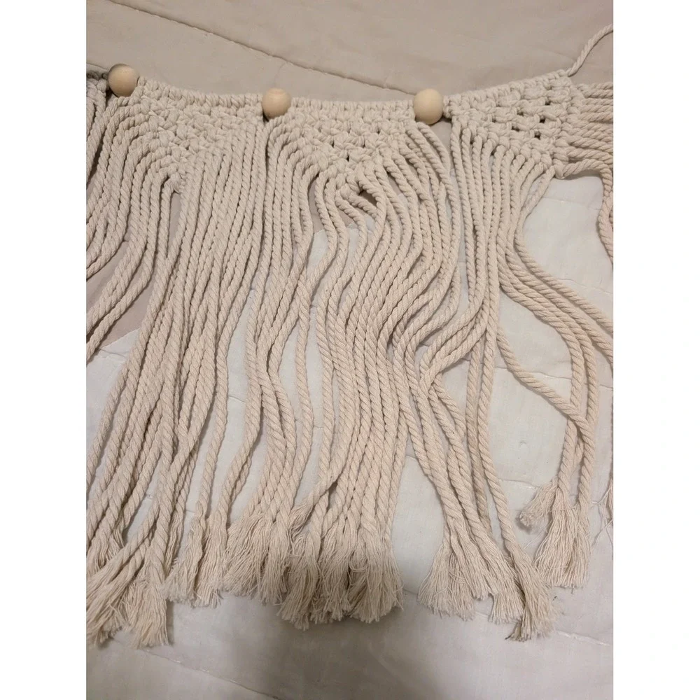 Macrame Banner Fringe Garland Wall Hanging Wood Bead Boho Nursery‎ Party Decor